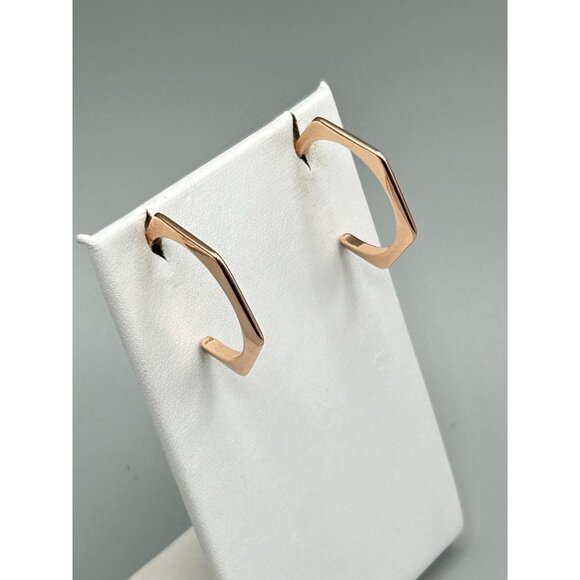 Geometric Hoops Earrings Rose Gold Plated Hexagon Pierced Hoop - Picture 4 of 6